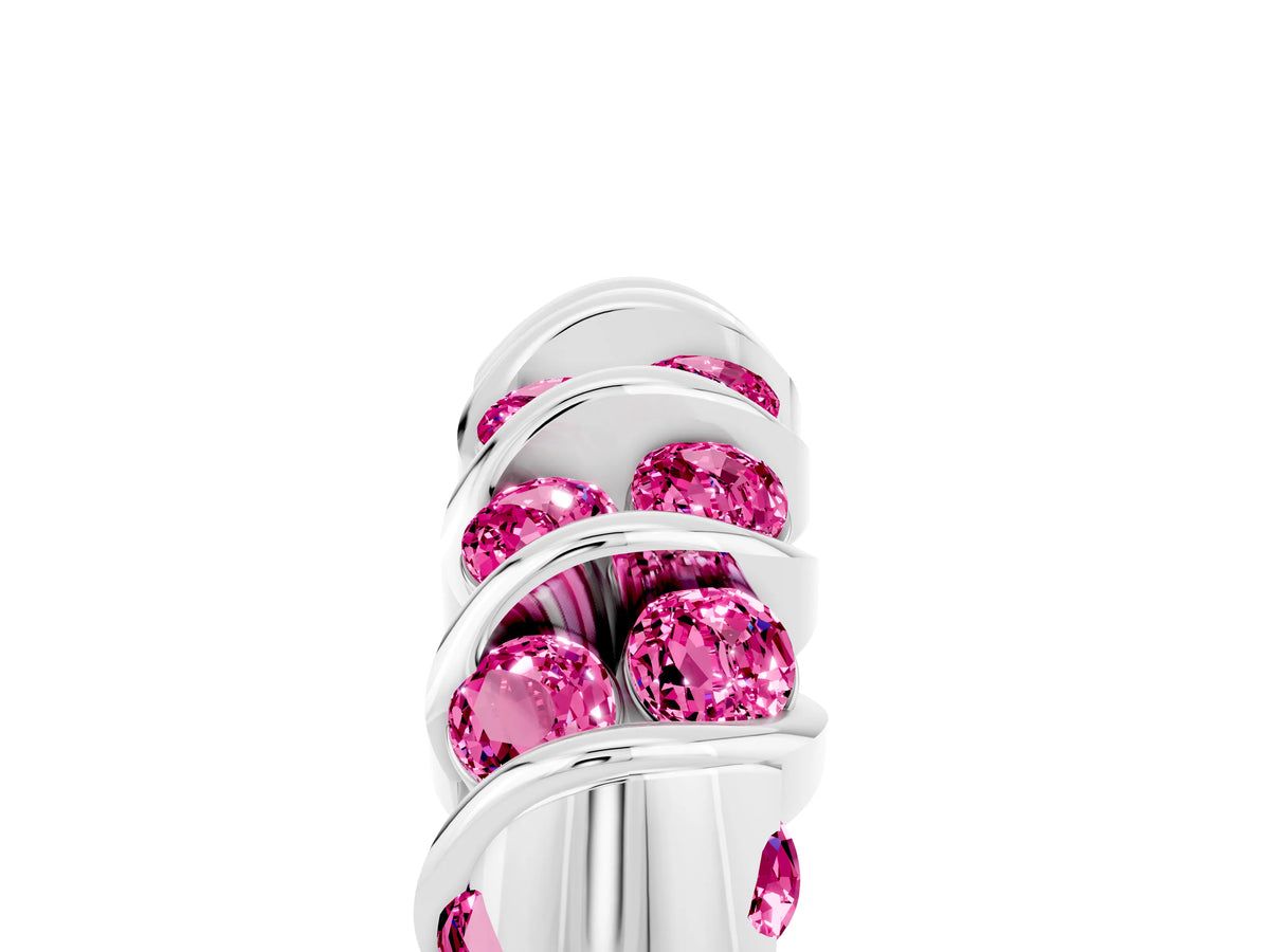 Multi-Row Round Pink Sapphire Band in Silver with Channel Setting_5