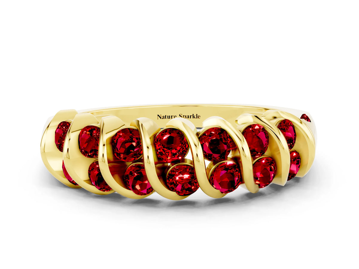 Multi-Row Round Ruby Band in Yellow gold with Channel Setting