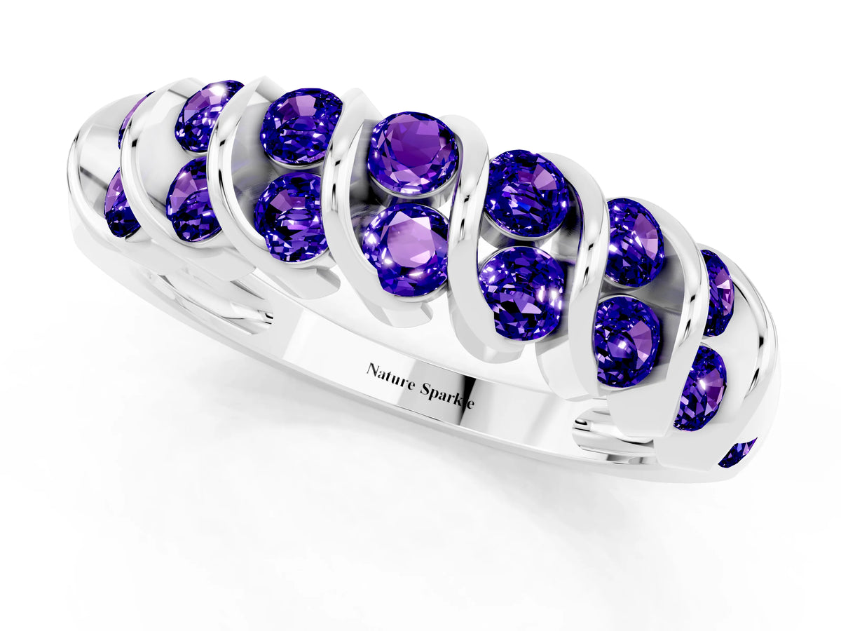 Multi-Row Round Tanzanite Band in Silver with Channel Setting_1