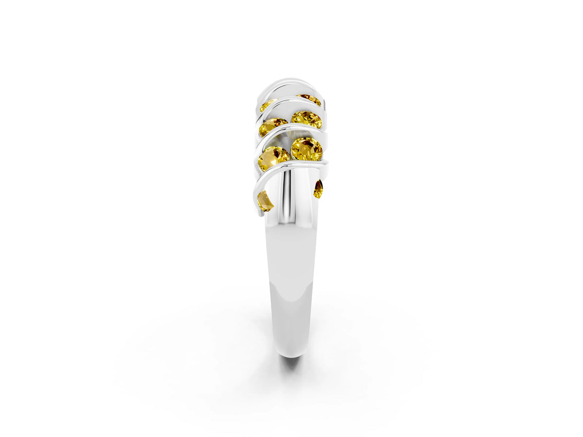 Multi-Row Round Yellow Sapphire Band in Silver with Channel Setting_2