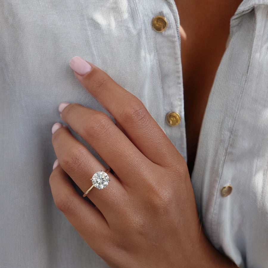 Yellow gold Round Diamond Hidden Halo Solitaire Engagement Ring