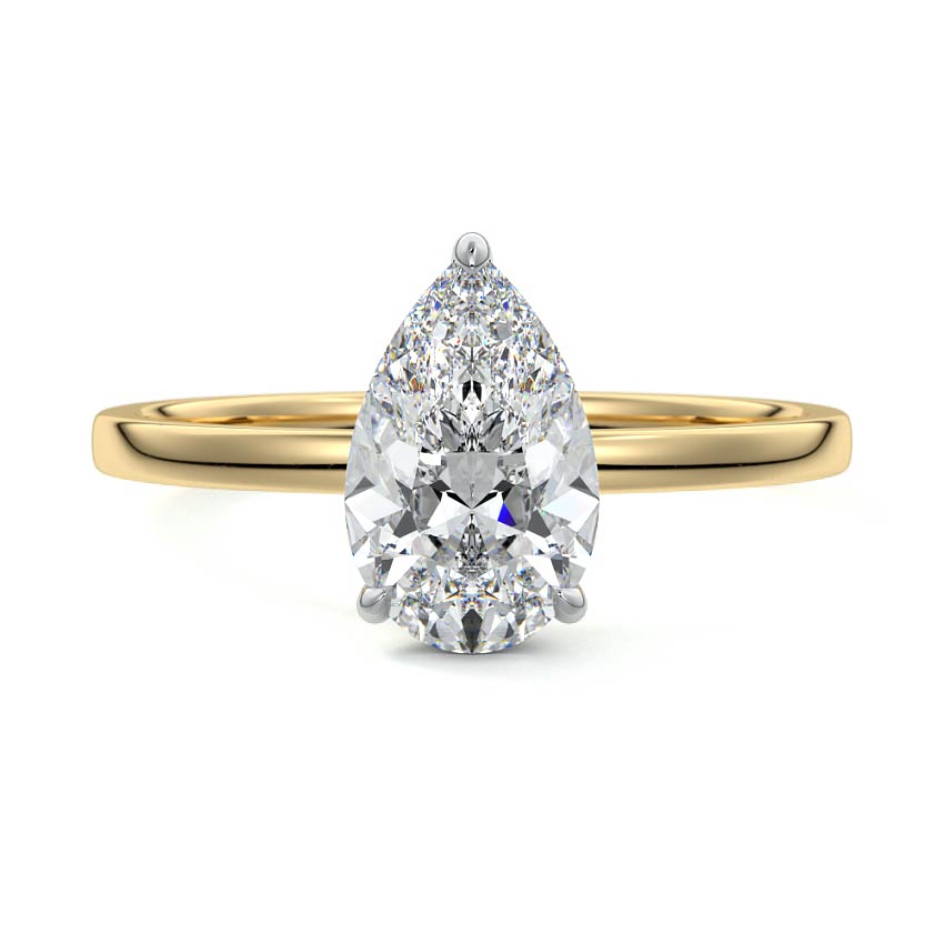 Yellow gold Pear Diamond Hidden Halo Solitaire Engagement Ring