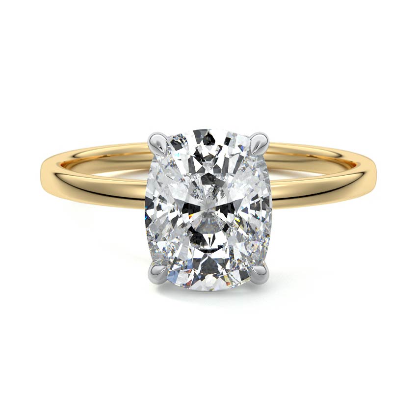 Yellow gold Cushion Diamond Hidden Halo Solitaire Engagement Ring