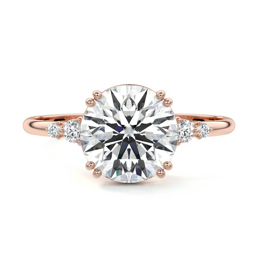Rose gold Round Diamond Side Stone Engagement Ring with Round Accents
