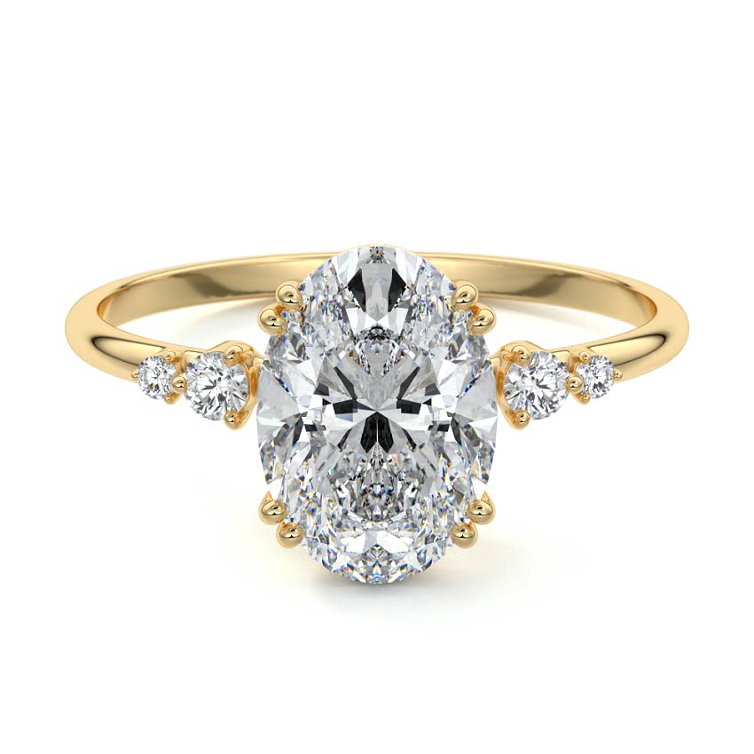 Yellow gold Oval Diamond Side Stone Engagement Ring with Round Accents