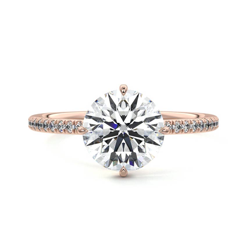 Rose gold Round Diamond Engagement Ring with Hidden Halo and Pave Band