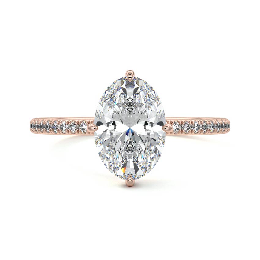 Rose gold Oval Diamond Engagement Ring with Hidden Halo and Pave Band