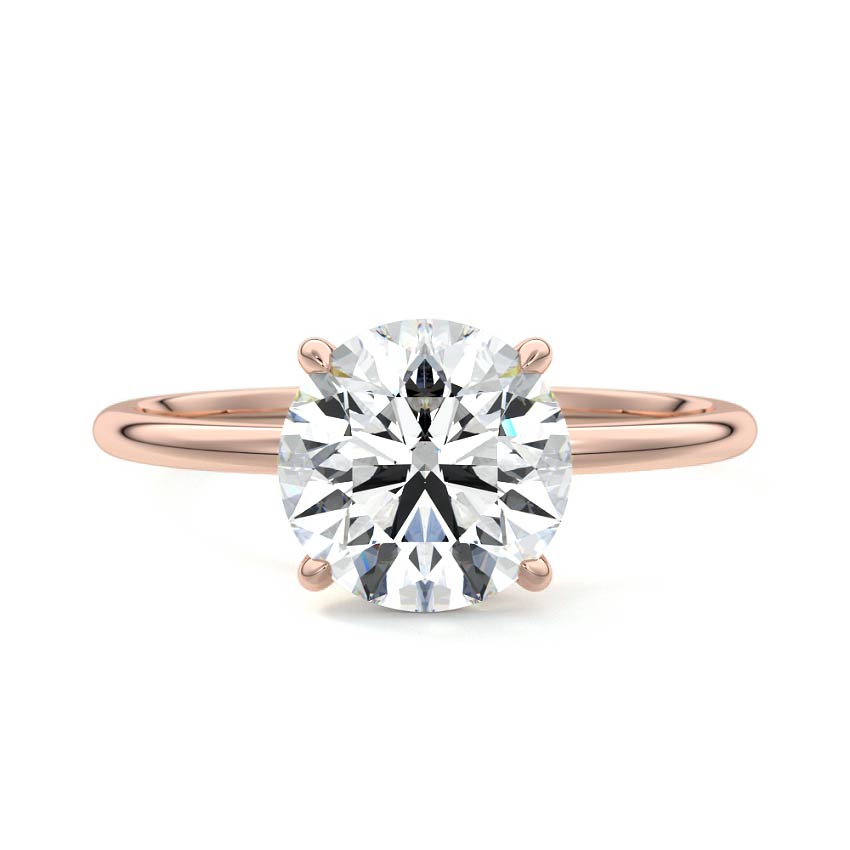 Rose gold Round Diamond Hidden Halo Solitaire Engagement Ring with Prong Setting