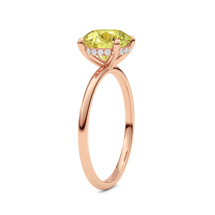 Rose gold Fancy Yellow Round Cut Diamond Hidden Halo Solitaire Engagement Ring with Prong Setting