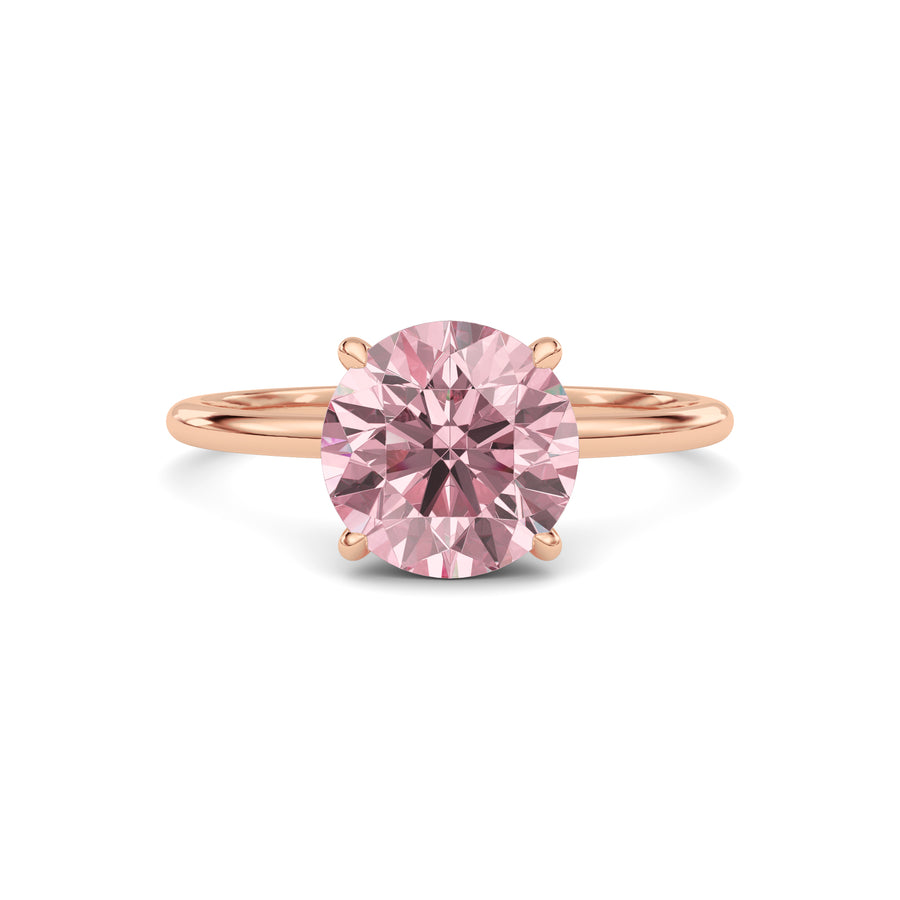 Rose gold Fancy Pink Round Cut Diamond Hidden Halo Solitaire Engagement Ring with Prong Setting