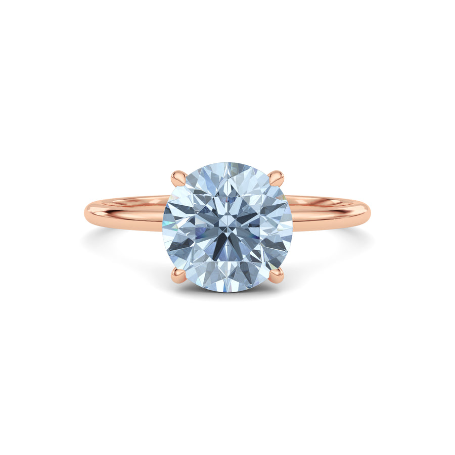 Rose gold Fancy Blue Round Cut Diamond Hidden Halo Solitaire Engagement Ring with Prong Setting