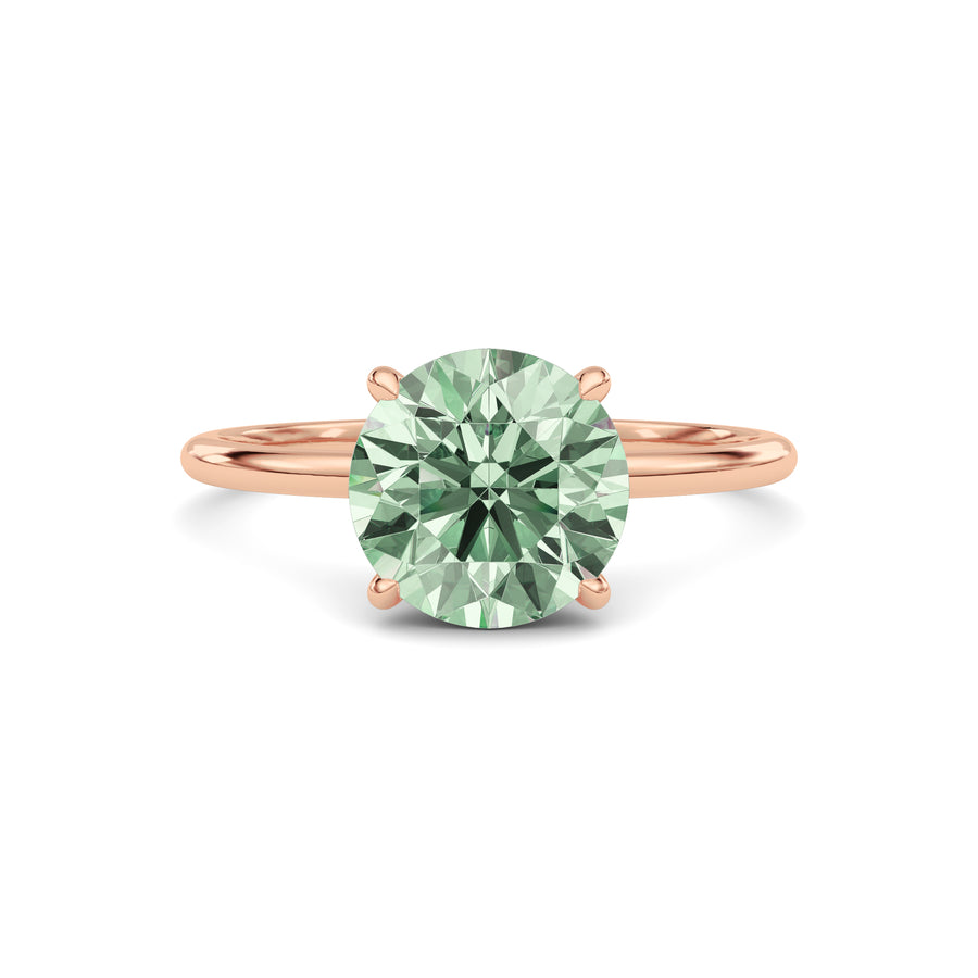 Rose gold Fancy Green Round Cut Diamond Hidden Halo Solitaire Engagement Ring with Prong Setting