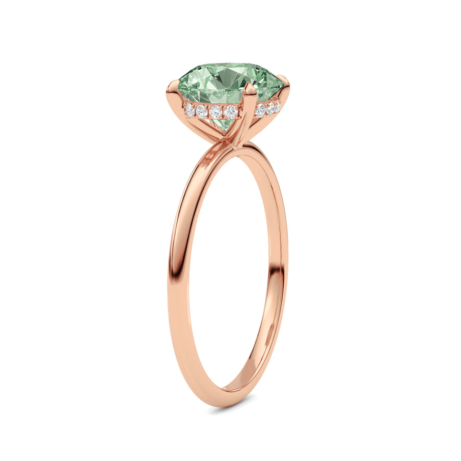 Rose gold Fancy Green Round Cut Diamond Hidden Halo Solitaire Engagement Ring with Prong Setting