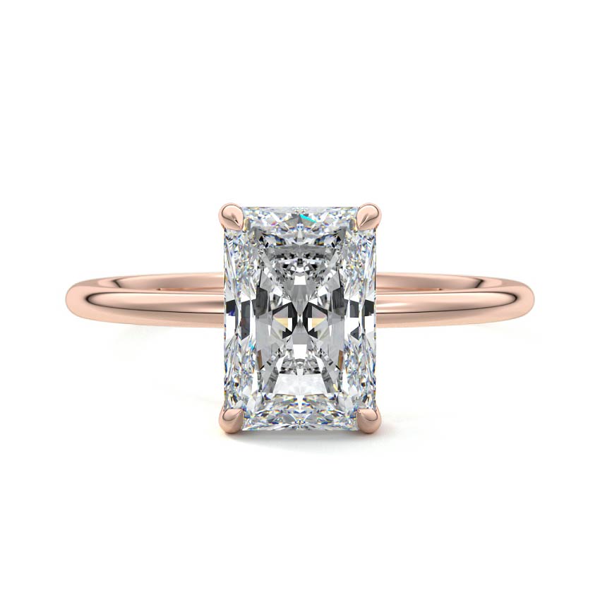 Rose gold Radiant Diamond Hidden Halo Solitaire Engagement Ring with Prong Setting