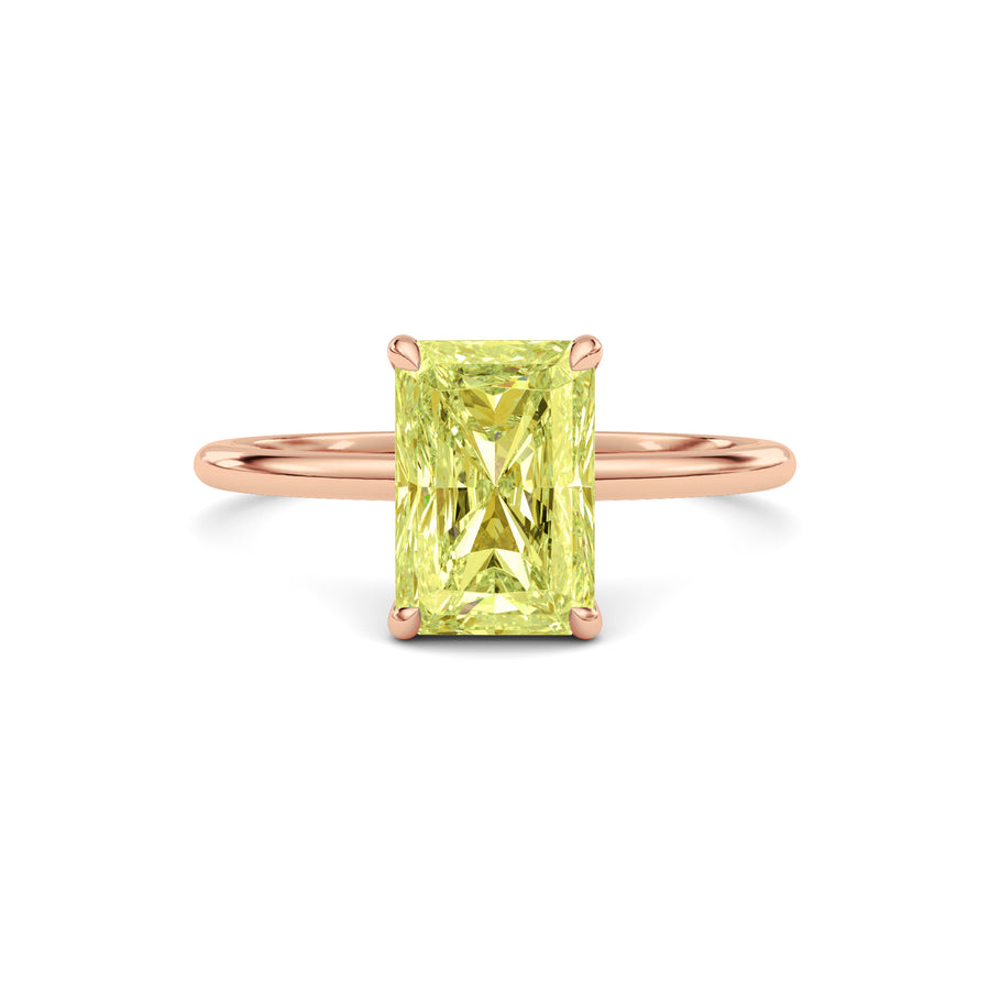 Rose gold Fancy Yellow Radiant Cut Diamond Hidden Halo Solitaire Engagement Ring with Prong Setting