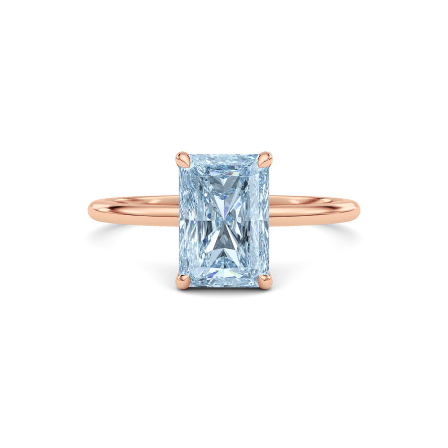 Rose gold Fancy Blue Radiant Cut Diamond Hidden Halo Solitaire Engagement Ring with Prong Setting