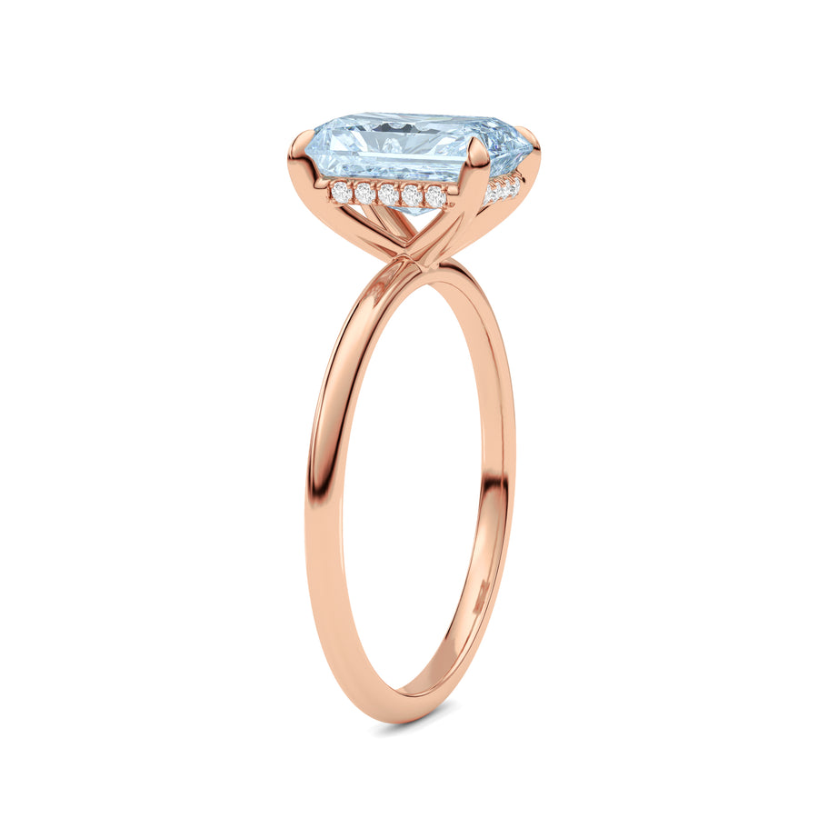 Rose gold Fancy Blue Radiant Cut Diamond Hidden Halo Solitaire Engagement Ring with Prong Setting