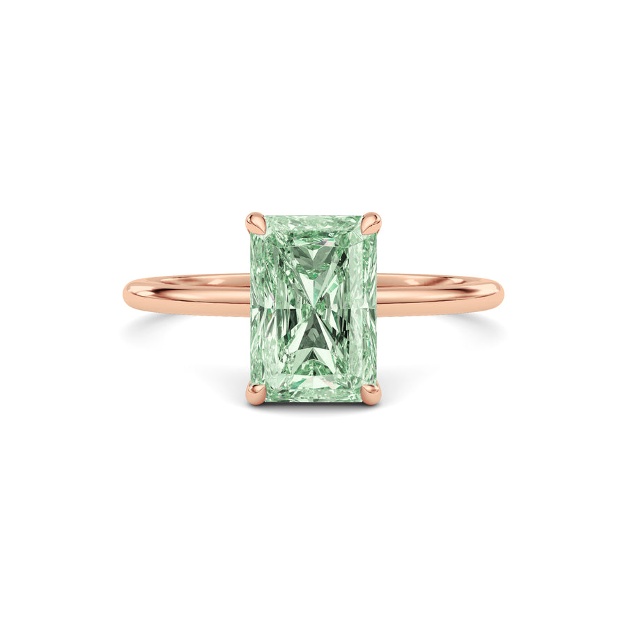 Rose gold Fancy Green Radiant Cut Diamond Hidden Halo Solitaire Engagement Ring with Prong Setting