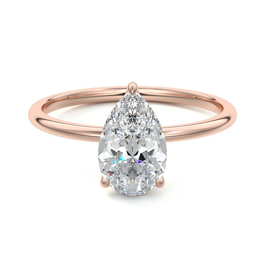 Rose gold Pear Diamond Hidden Halo Solitaire Engagement Ring with Prong Setting