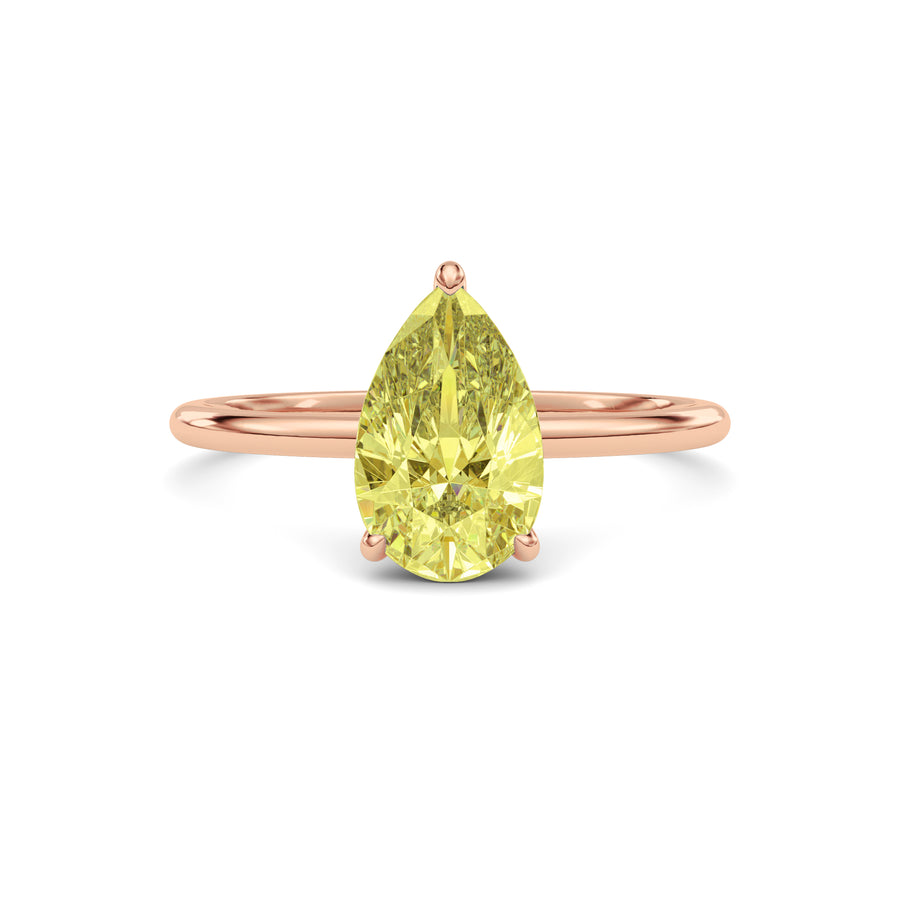 Rose gold Fancy Yellow Pear Cut Diamond Hidden Halo Solitaire Engagement Ring with Prong Setting