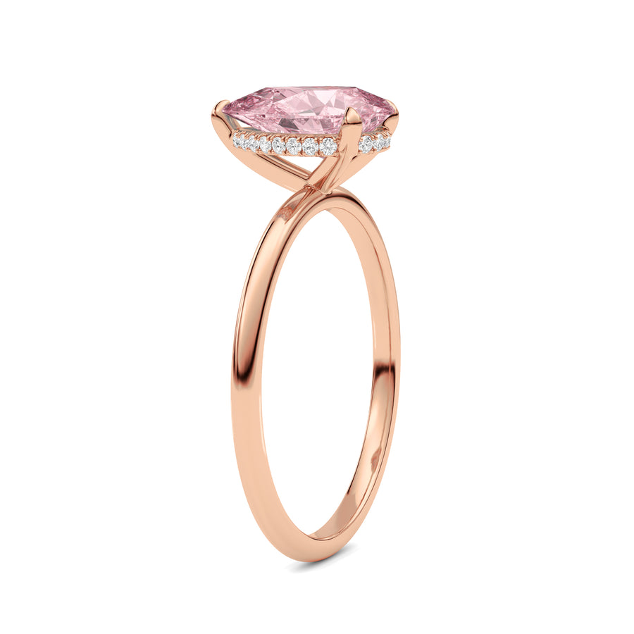 Rose gold Fancy Pink Pear Cut Diamond Hidden Halo Solitaire Engagement Ring with Prong Setting