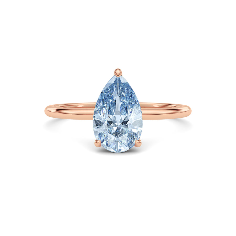 Rose gold Fancy Blue Pear Cut Diamond Hidden Halo Solitaire Engagement Ring with Prong Setting