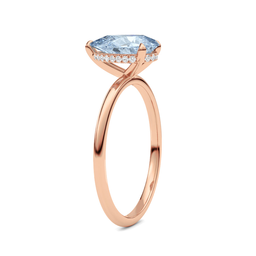 Rose gold Fancy Blue Pear Cut Diamond Hidden Halo Solitaire Engagement Ring with Prong Setting