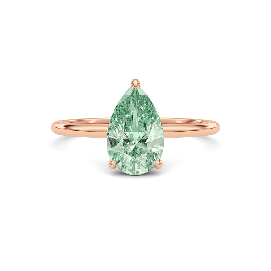 Rose gold Fancy Green Pear Cut Diamond Hidden Halo Solitaire Engagement Ring with Prong Setting