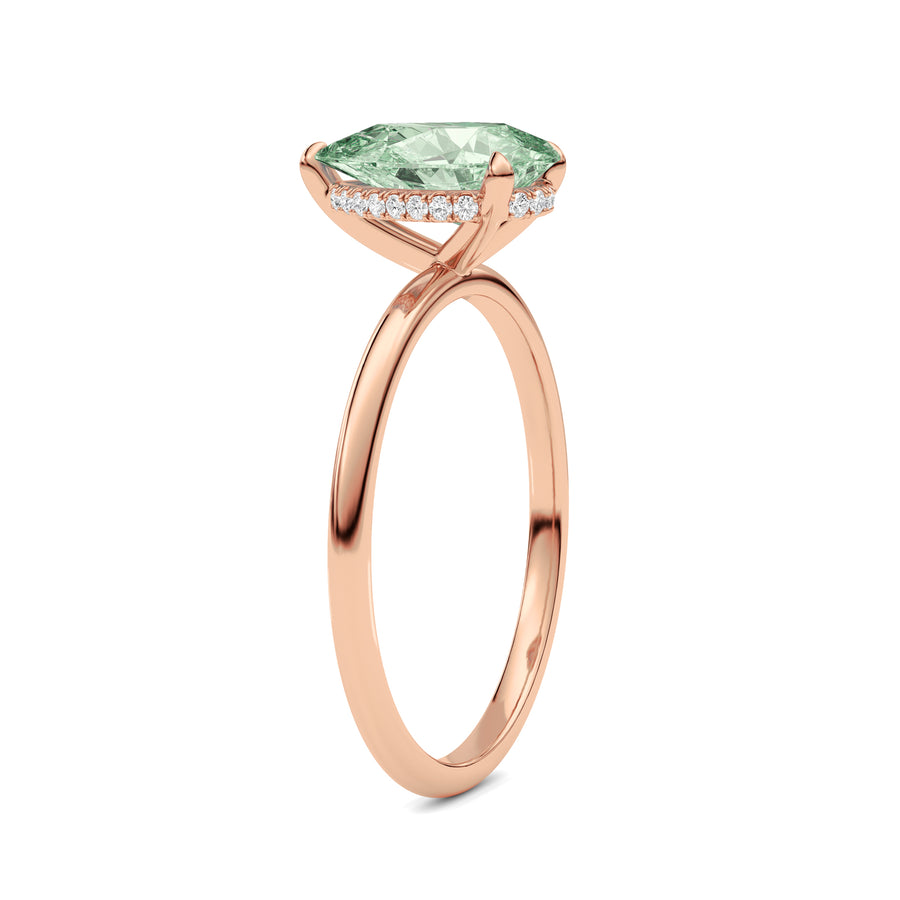 Rose gold Fancy Green Pear Cut Diamond Hidden Halo Solitaire Engagement Ring with Prong Setting