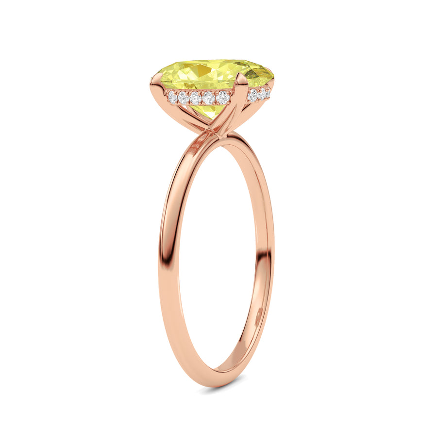 Rose gold Fancy Yellow Oval Cut Diamond Hidden Halo Solitaire Engagement Ring with Prong Setting