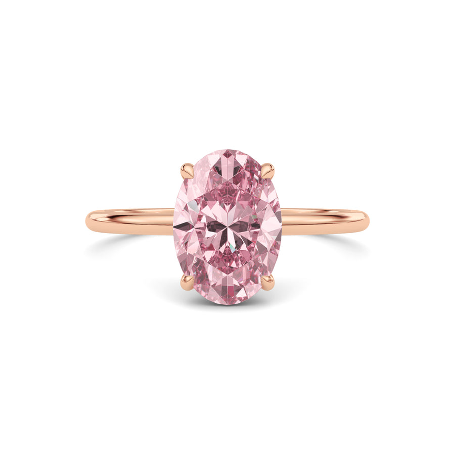 Rose gold Fancy Pink Oval Cut Diamond Hidden Halo Solitaire Engagement Ring with Prong Setting