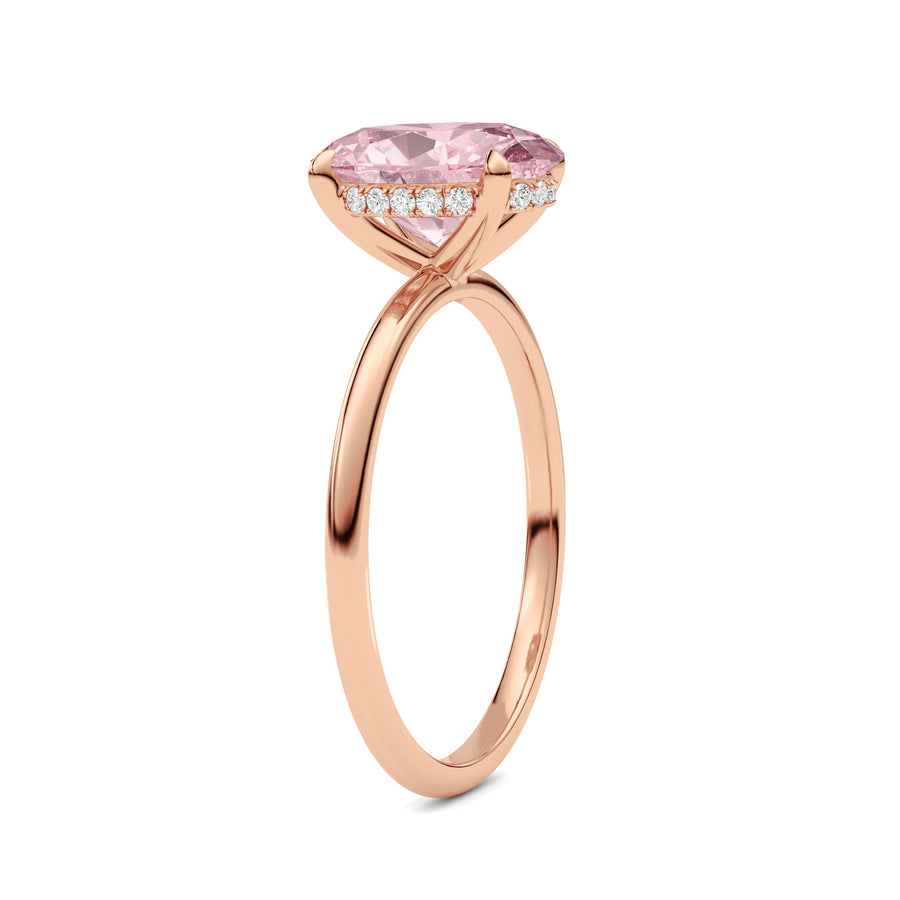 Rose gold Fancy Pink Oval Cut Diamond Hidden Halo Solitaire Engagement Ring with Prong Setting