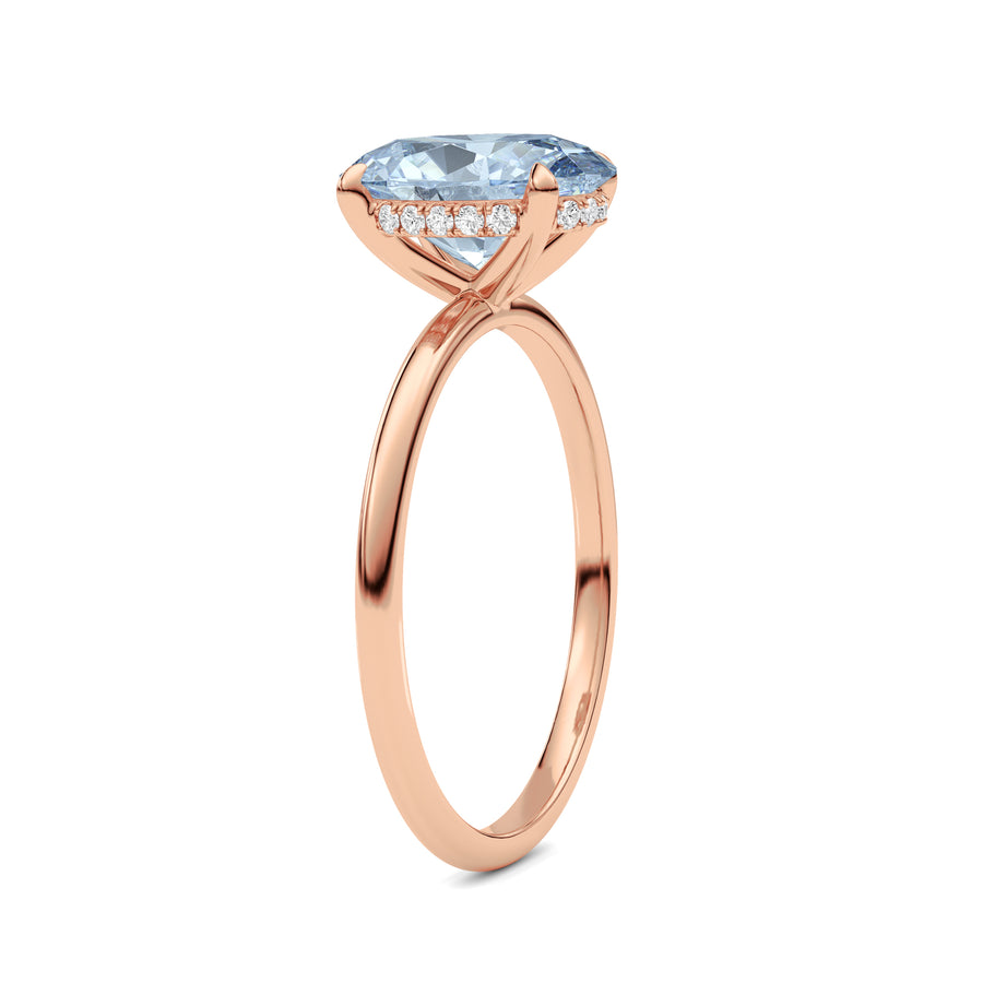 Rose gold Fancy Blue Oval Cut Diamond Hidden Halo Solitaire Engagement Ring with Prong Setting