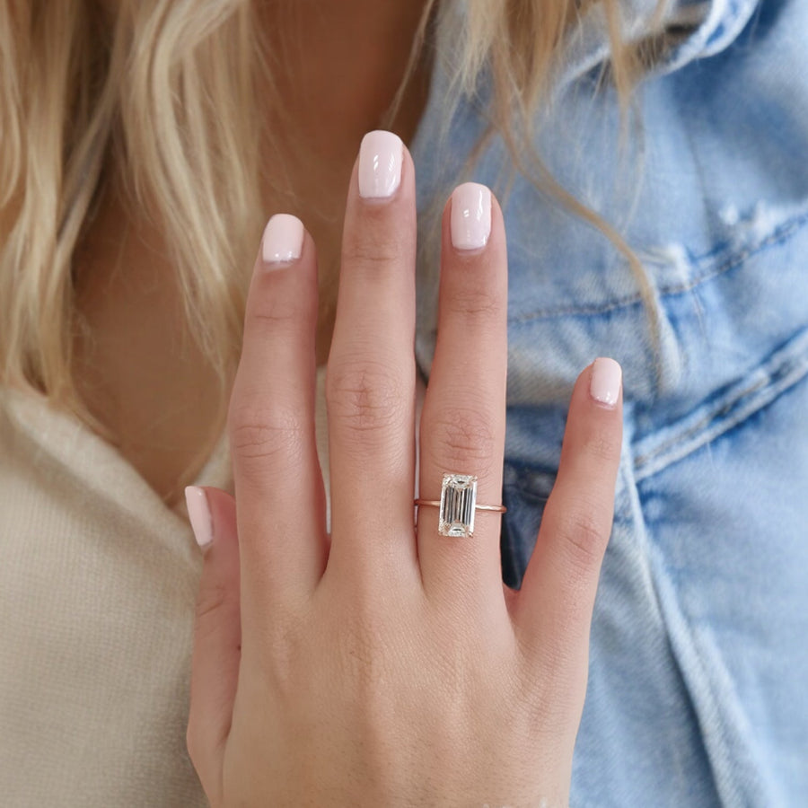 Rose gold Emerald Diamond Hidden Halo Solitaire Engagement Ring with Prong Setting