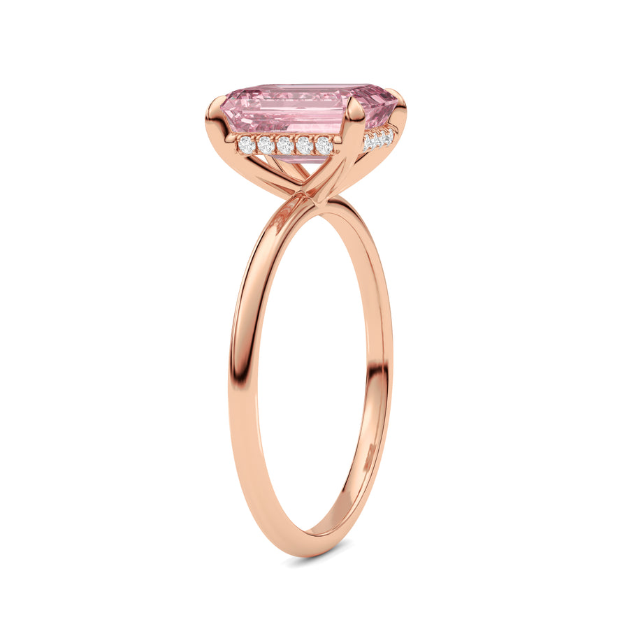 Rose gold Fancy Pink Emerald Cut Diamond Hidden Halo Solitaire Engagement Ring with Prong Setting
