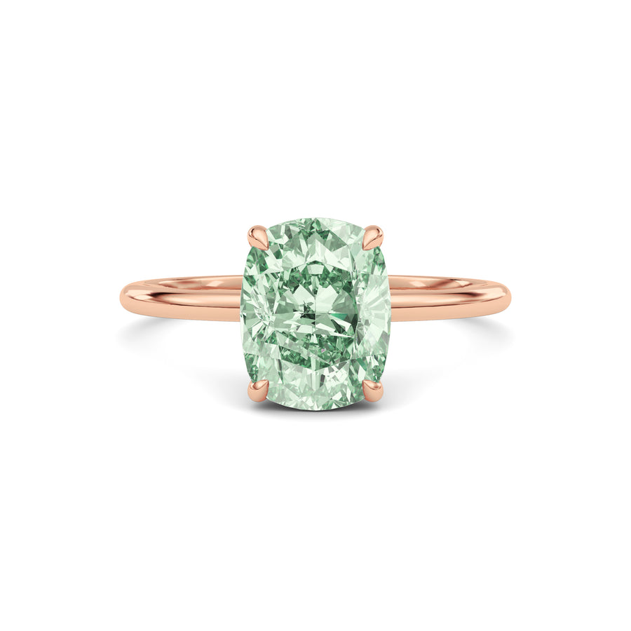 Rose gold Fancy Green Cushion Cut Diamond Hidden Halo Solitaire Engagement Ring with Prong Setting