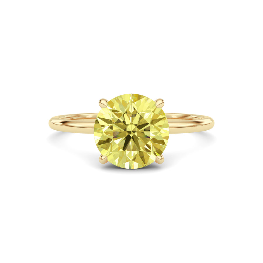 Yellow gold Fancy Yellow Round Cut Diamond Hidden Halo Solitaire Engagement Ring with Prong Setting