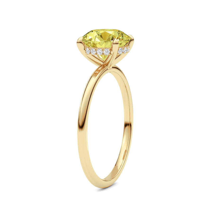 Yellow gold Fancy Yellow Round Cut Diamond Hidden Halo Solitaire Engagement Ring with Prong Setting
