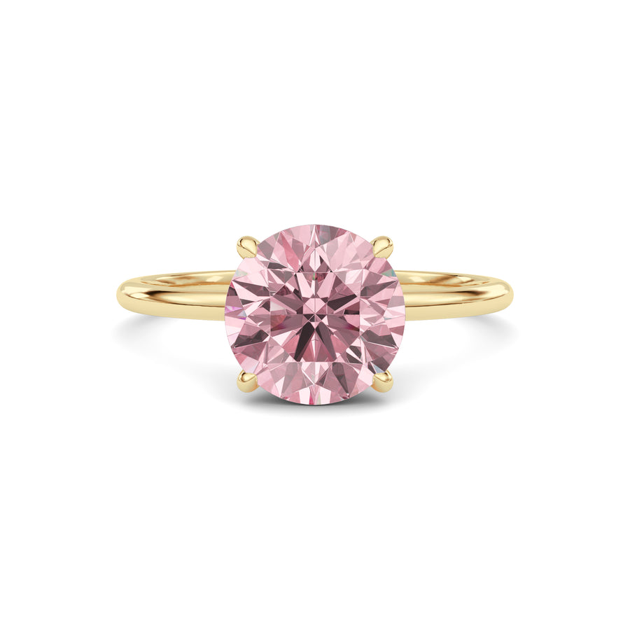 Yellow gold Fancy Pink Round Cut Diamond Hidden Halo Solitaire Engagement Ring with Prong Setting