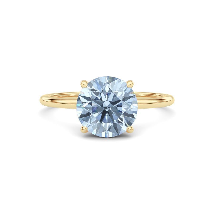 Yellow gold Fancy Blue Round Cut Diamond Hidden Halo Solitaire Engagement Ring with Prong Setting