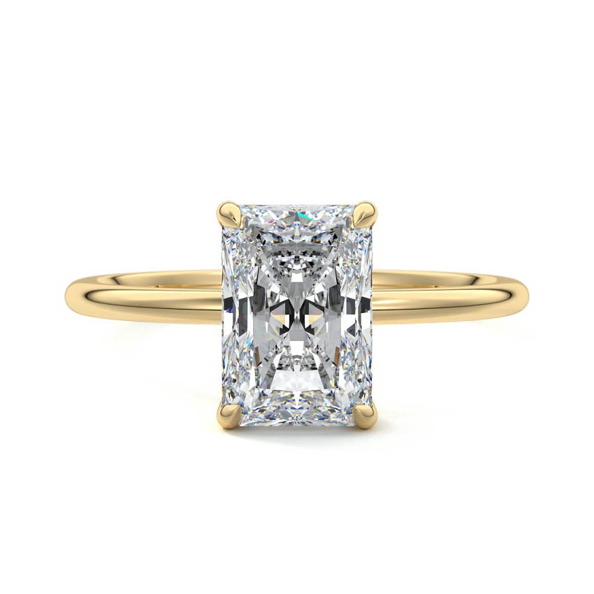 Yellow gold Radiant Diamond Hidden Halo Solitaire Engagement Ring with Prong Setting