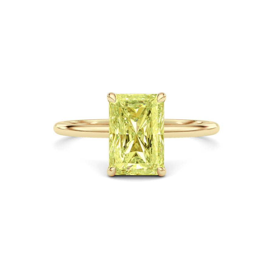 Yellow gold Fancy Yellow Radiant Cut Diamond Hidden Halo Solitaire Engagement Ring with Prong Setting
