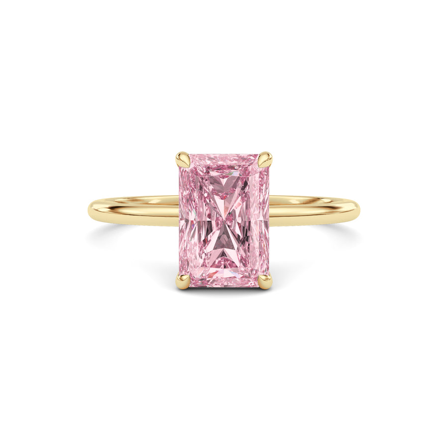 Yellow gold Fancy Pink Radiant Cut Diamond Hidden Halo Solitaire Engagement Ring with Prong Setting