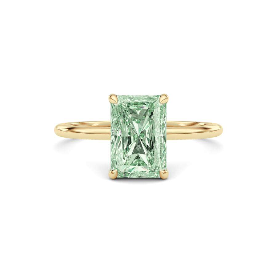Yellow gold Fancy Green Radiant Cut Diamond Hidden Halo Solitaire Engagement Ring with Prong Setting