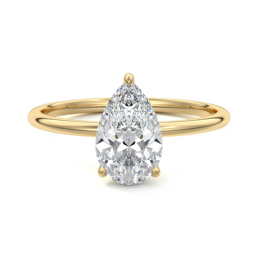 Yellow gold Pear Diamond Hidden Halo Solitaire Engagement Ring with Prong Setting