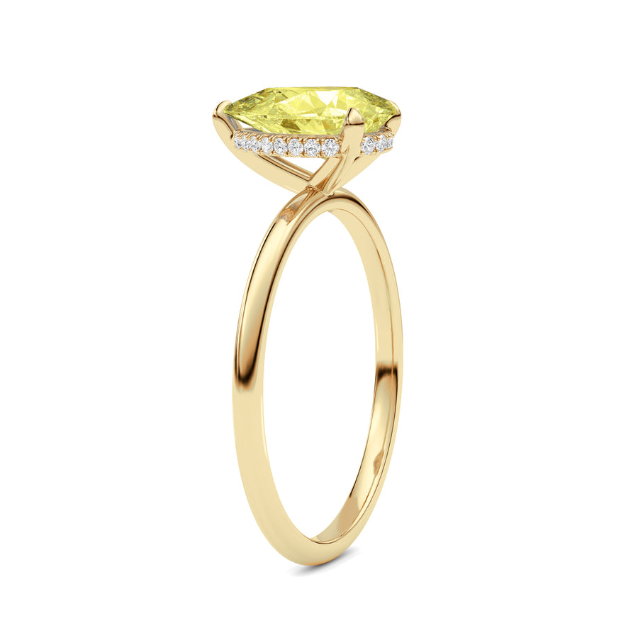 Yellow gold Fancy Yellow Pear Cut Diamond Hidden Halo Solitaire Engagement Ring with Prong Setting