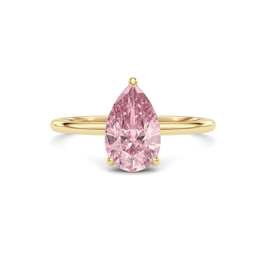 Yellow gold Fancy Pink Pear Cut Diamond Hidden Halo Solitaire Engagement Ring with Prong Setting