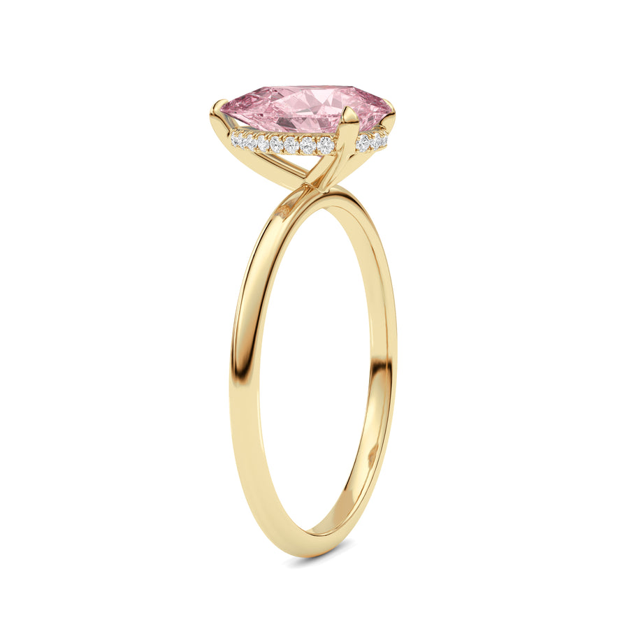 Yellow gold Fancy Pink Pear Cut Diamond Hidden Halo Solitaire Engagement Ring with Prong Setting