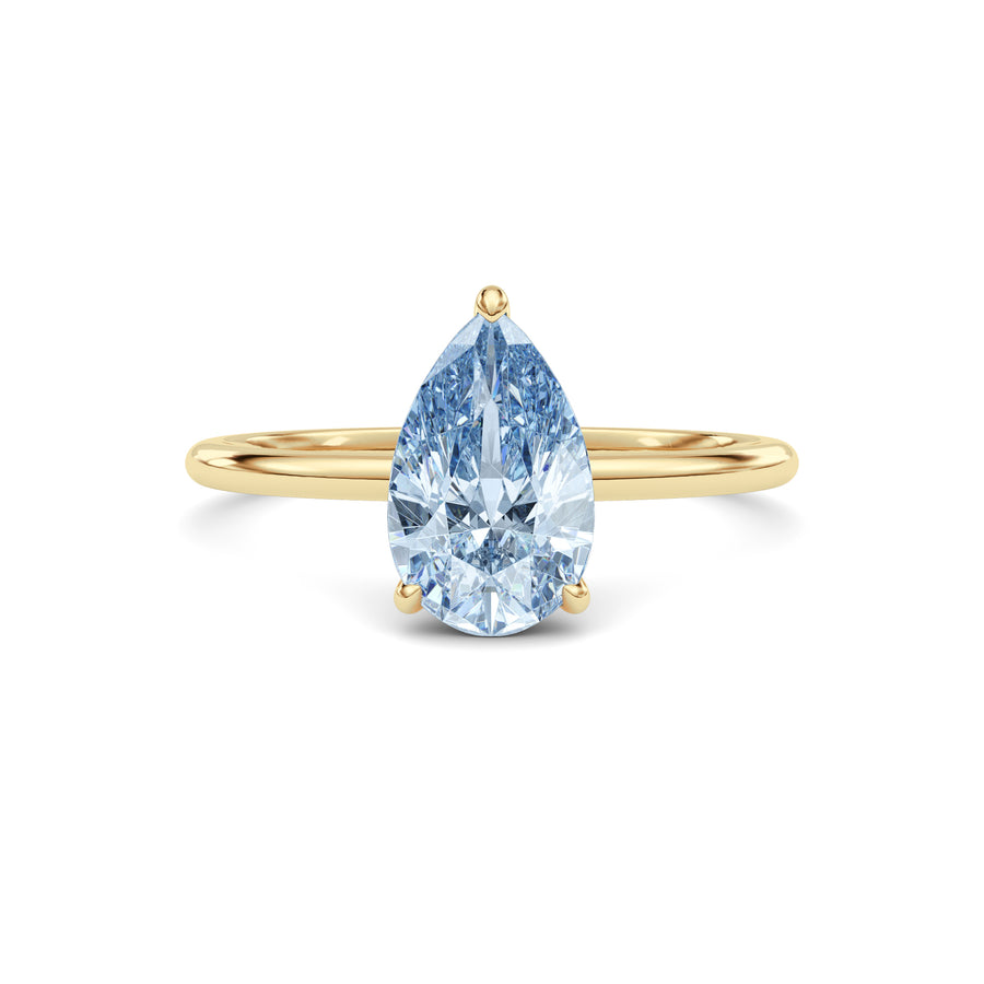 Yellow gold Fancy Blue Pear Cut Diamond Hidden Halo Solitaire Engagement Ring with Prong Setting