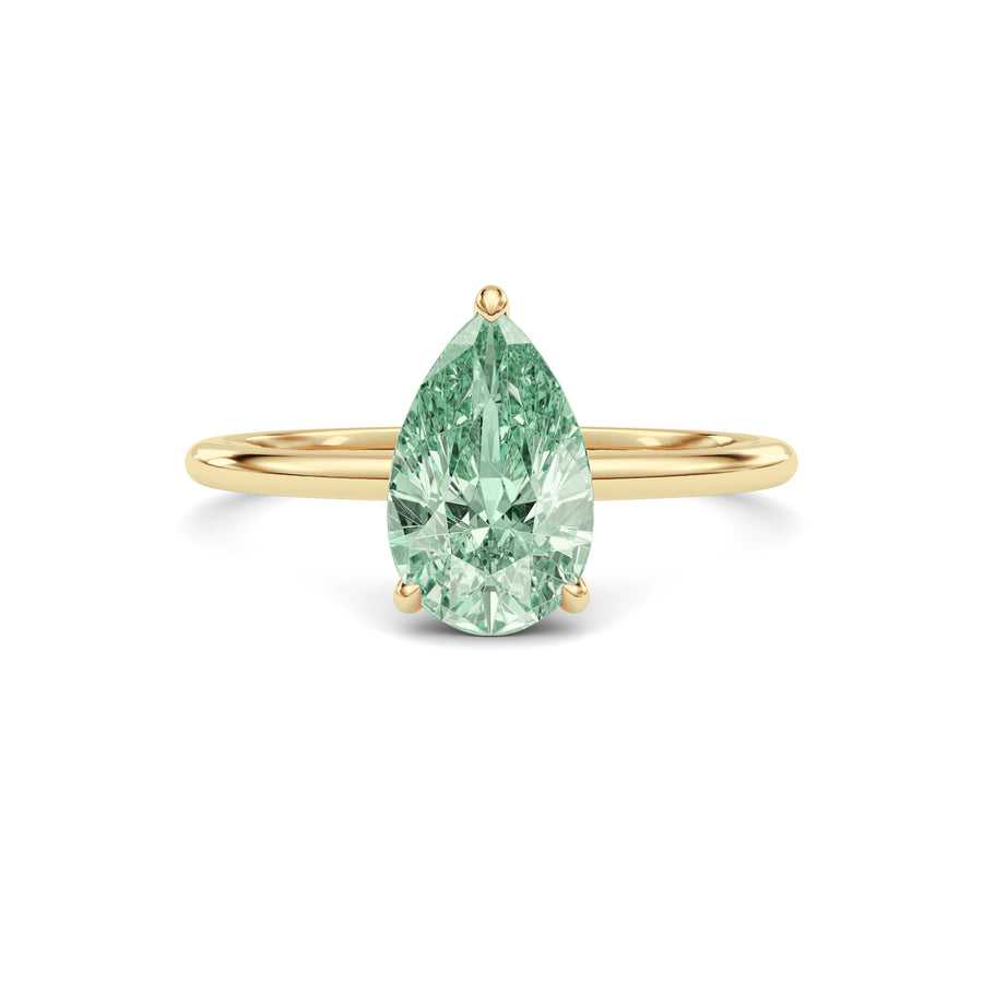 Yellow gold Fancy Green Pear Cut Diamond Hidden Halo Solitaire Engagement Ring with Prong Setting